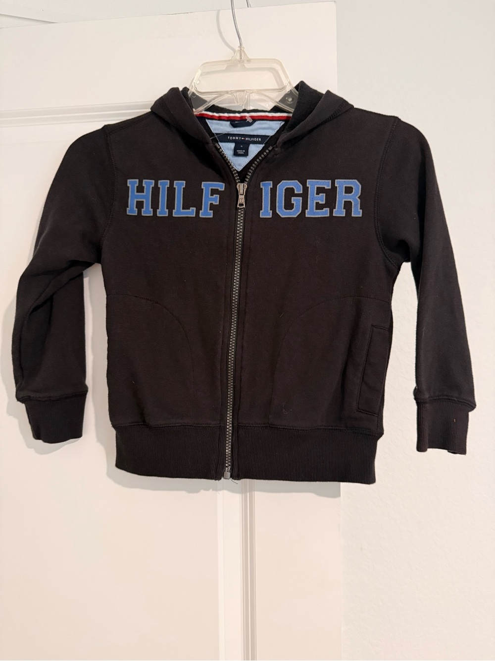Tommy Hilfiger Black Zip Hoodie with Blue Lettering